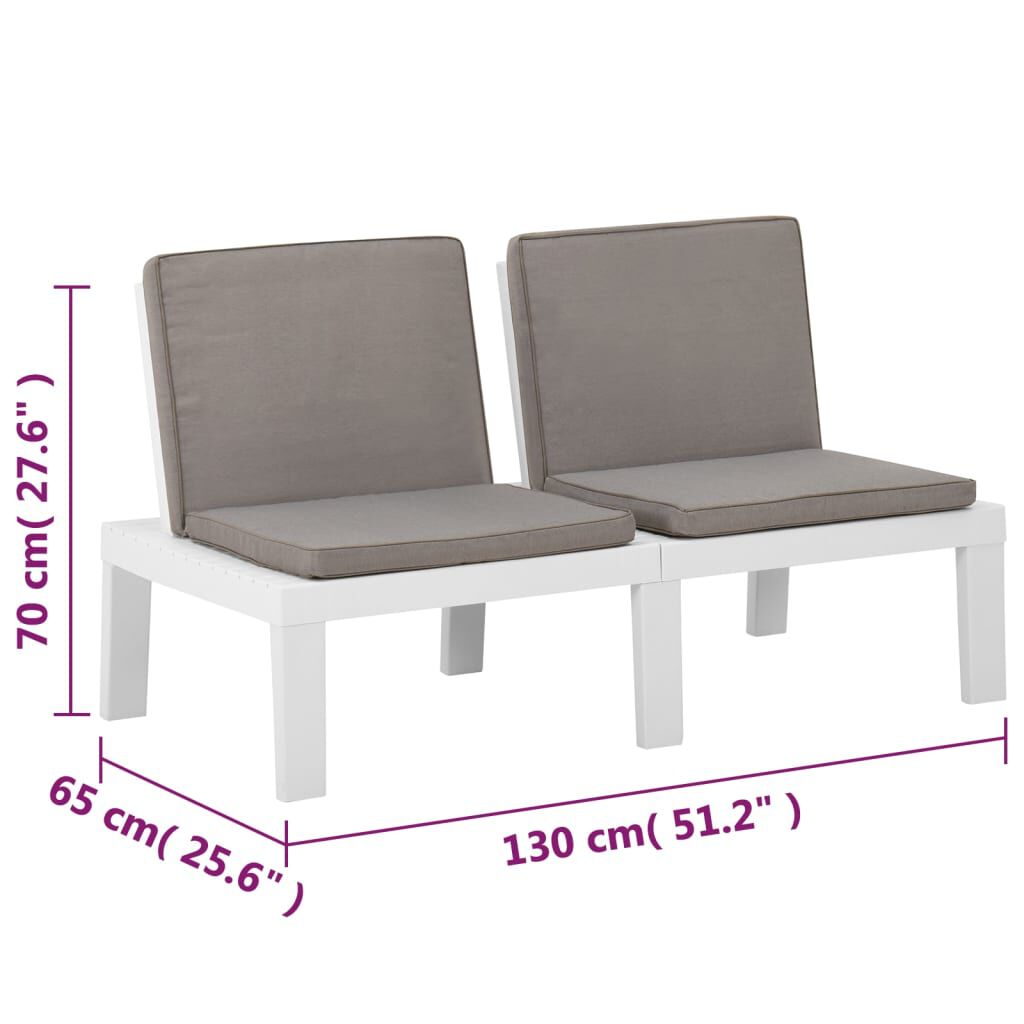 vidaXL 3 Piece Garden Lounge Set with Cushions Plastic White