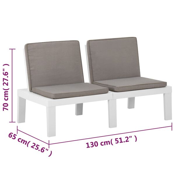 vidaXL 3 Piece Garden Lounge Set with Cushions Plastic White
