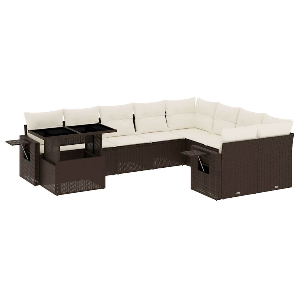 vidaXL 10 Piece Garden Sofa Set with Cushions Brown Poly Rattan