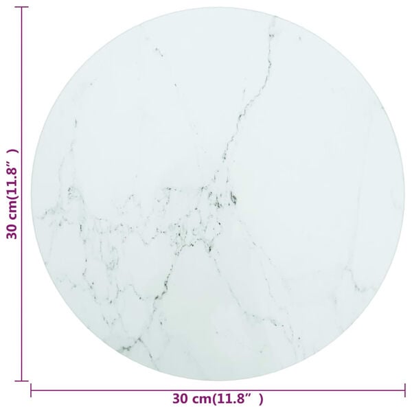 vidaXL Table Top White &Oslash;30x0.8 cm Tempered Glass with Marble Design
