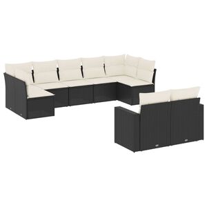 vidaXL 9 Piece Garden Sofa Set with Cushions Black Poly Rattan