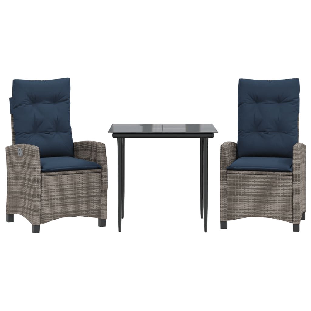 vidaXL 7 Piece Garden Dining Set with Cushions Grey Poly Rattan