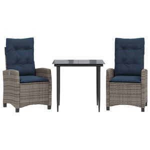 vidaXL 3 Piece Garden Dining Set with Cushions Grey Poly Rattan