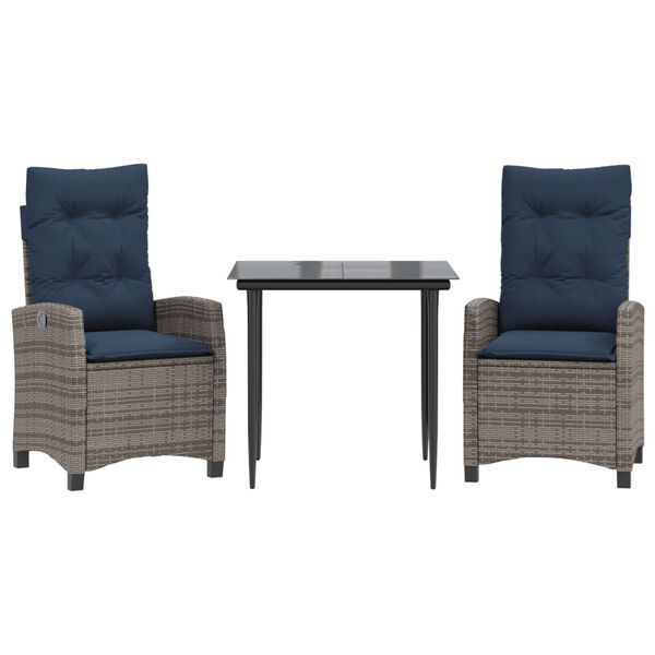 vidaXL 7 Piece Garden Dining Set with Cushions Grey Poly Rattan