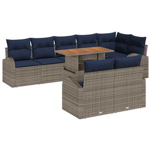 vidaXL Garden Sofa Set with Cushion 9 pcs Grey and navy blue