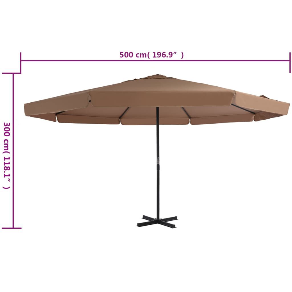 vidaXL Garden Parasol with Aluminium Pole 500 cm Taupe