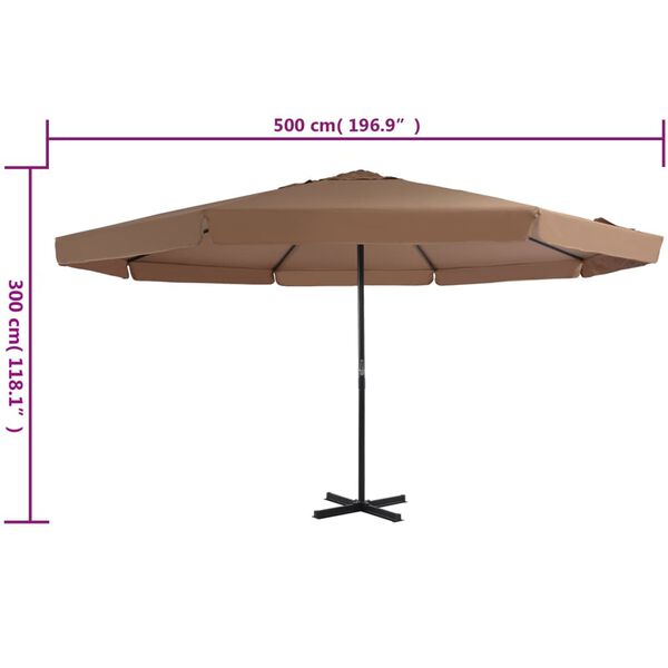 vidaXL Garden Parasol with Aluminium Pole 500 cm Taupe