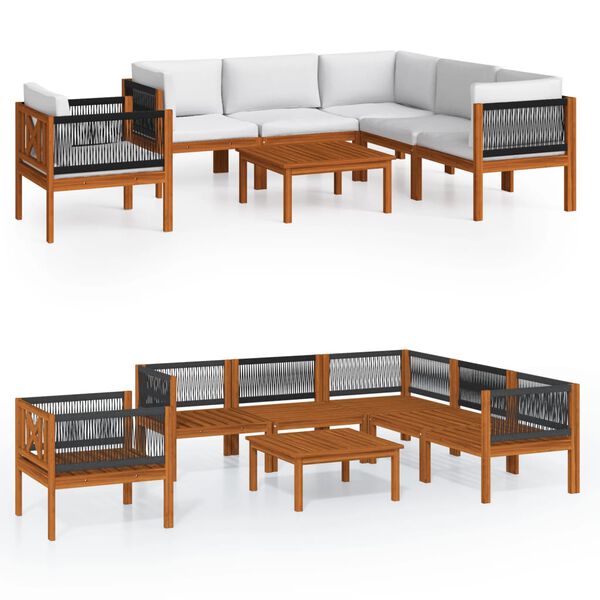 vidaXL 7 Piece Garden Lounge Set with Cushions Cream Solid Acacia Wood