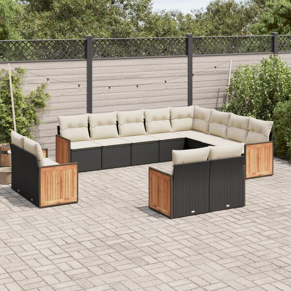 vidaXL 12 Piece Garden Sofa Set with Cushions Black Poly Rattan