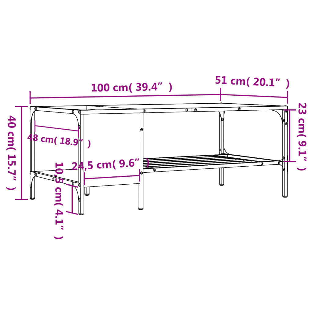 vidaXL Coffee Table with Rack Black 100x51x40 cm Engineered Wood