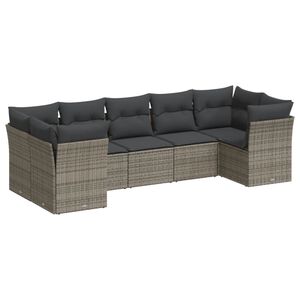 vidaXL 7 Piece Garden Sofa Set with Cushions Grey Poly Rattan
