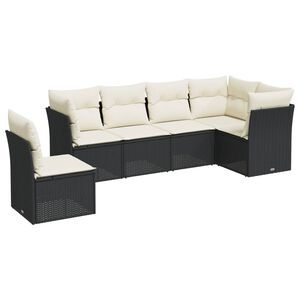 vidaXL 6 Piece Garden Sofa Set with Cushions Black Poly Rattan