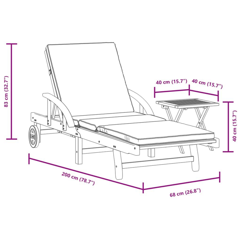 vidaXL Sun Lounger with Cushion and Table Solid Wood Acacia