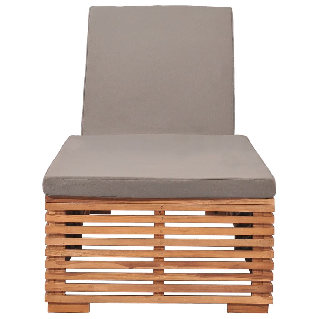 vidaXL Sun Lounger with Dark Grey Cushion Solid Teak Wood