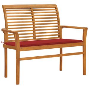 vidaXL Garden Bench with Red Cushion 112 cm Solid Teak Wood