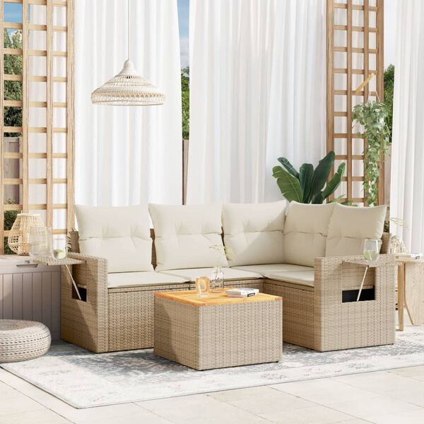 vidaXL 5 Piece Garden Sofa Set with Cushions Beige Poly Rattan
