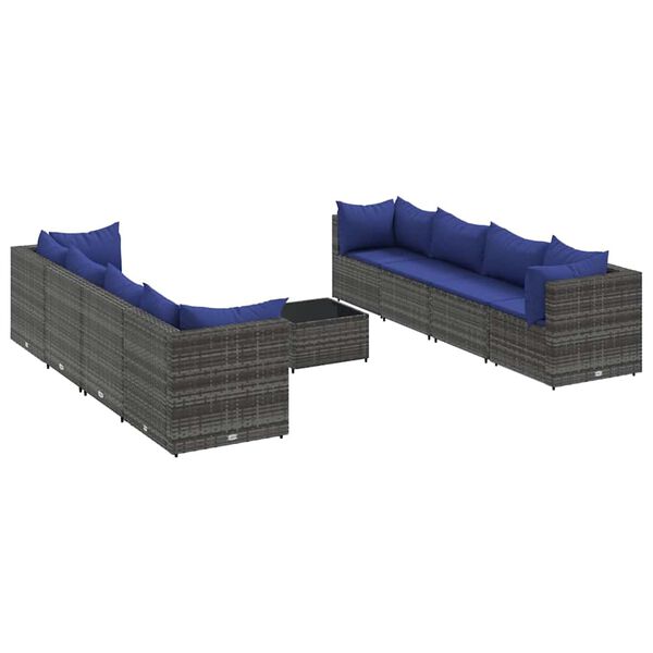 vidaXL 9 Piece Garden Lounge Set with Cushions Grey Poly Rattan