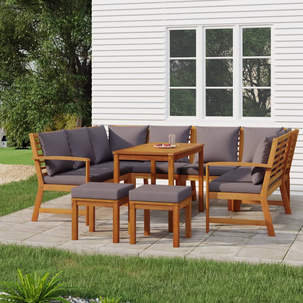 vidaXL 9 Piece Garden Dining Set with Cushions Solid Wood Acacia