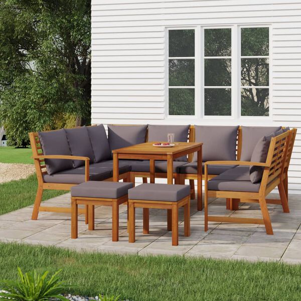 vidaXL 9 Piece Garden Dining Set with Cushions Solid Wood Acacia