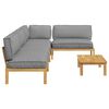 vidaXL Sofa Set with Cushion Plain Manual 5 pcs Grey Solid Acacia Wood