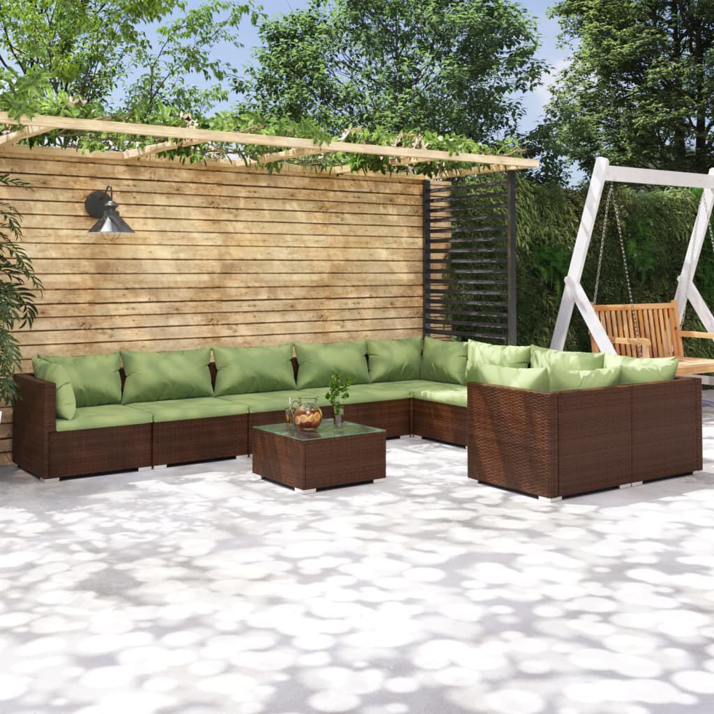 vidaXL 10 Piece Garden Lounge Set with Cushions Poly Rattan Brown