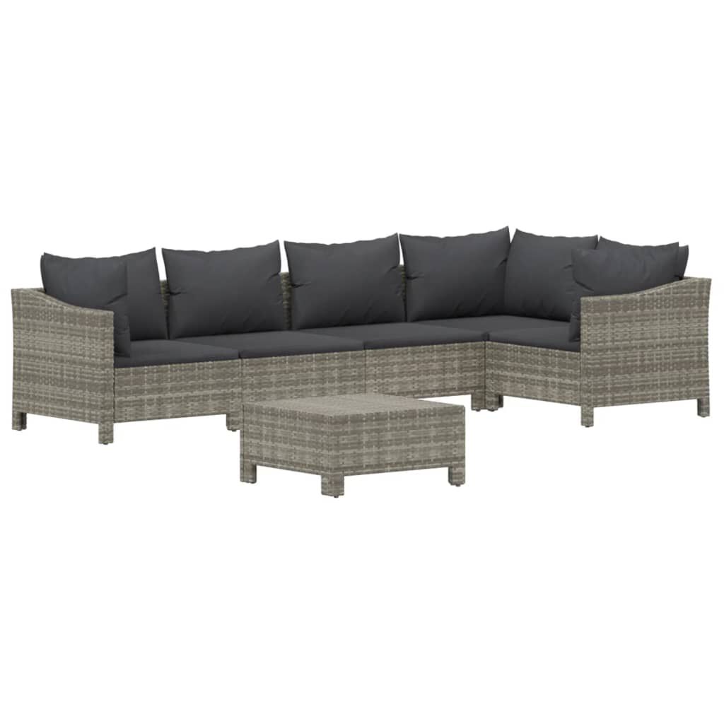 vidaXL 6 Piece Garden Lounge Set with Cushions Grey Poly Rattan