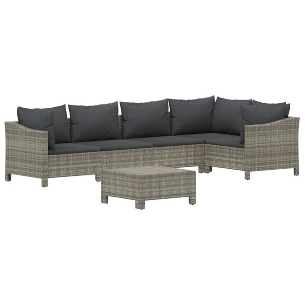 vidaXL 6 Piece Garden Lounge Set with Cushions Grey Poly Rattan