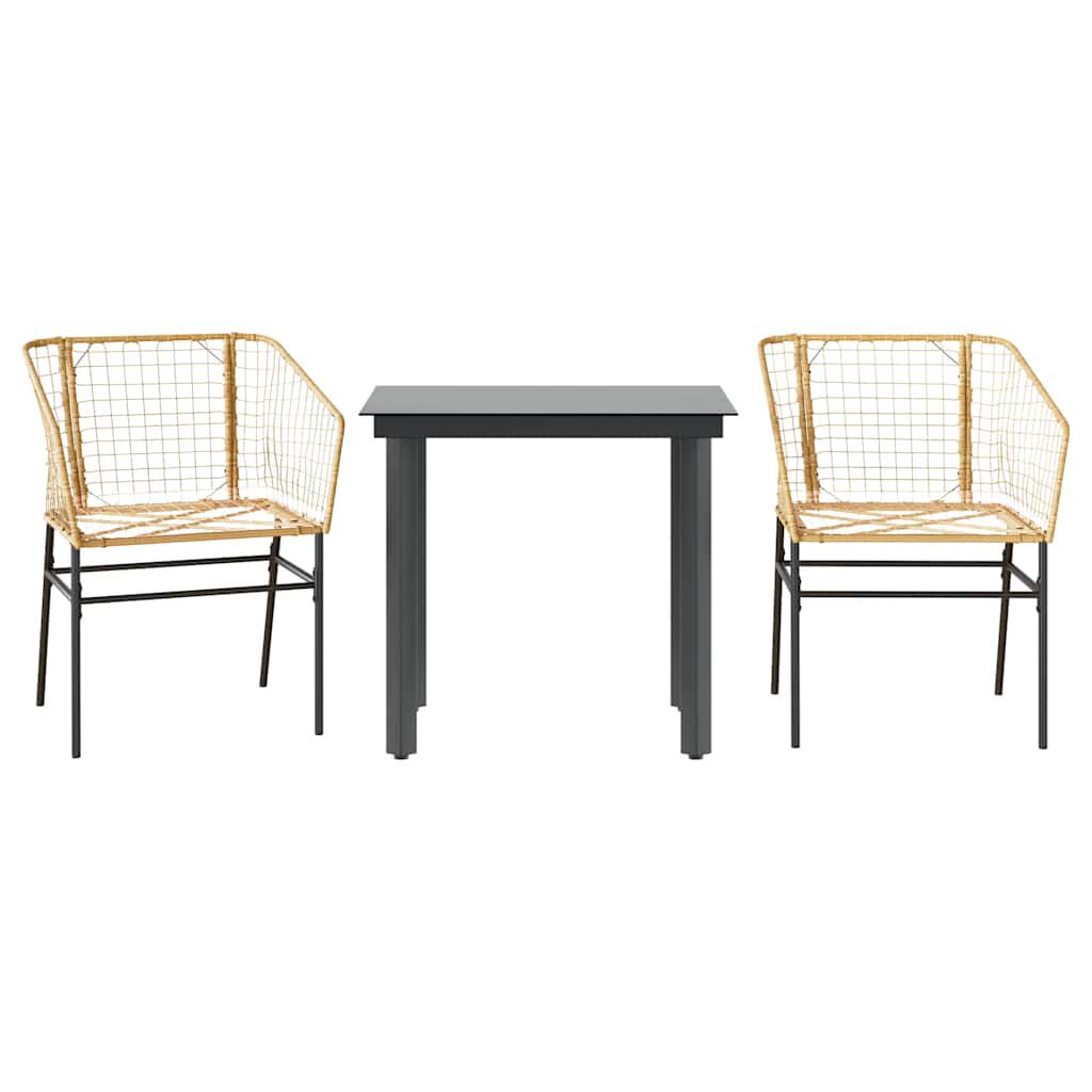 vidaXL 3 Piece Garden Dining Set Brown Poly Rattan Glass