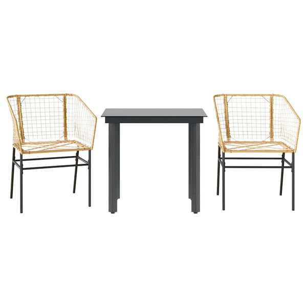 vidaXL 3 Piece Garden Dining Set Brown Poly Rattan Glass