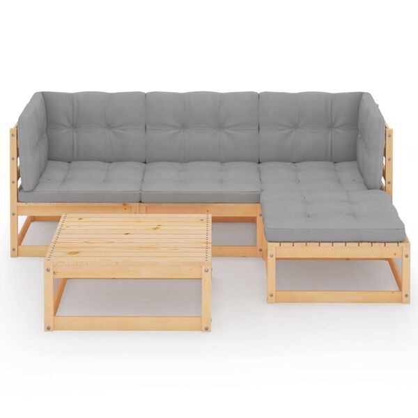 vidaXL 5 Piece Garden Lounge Set with Cushions Solid Pinewood
