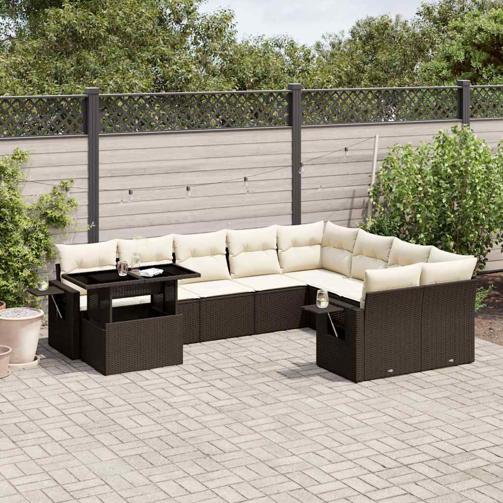 vidaXL 10 Piece Garden Sofa Set with Cushions Brown Poly Rattan