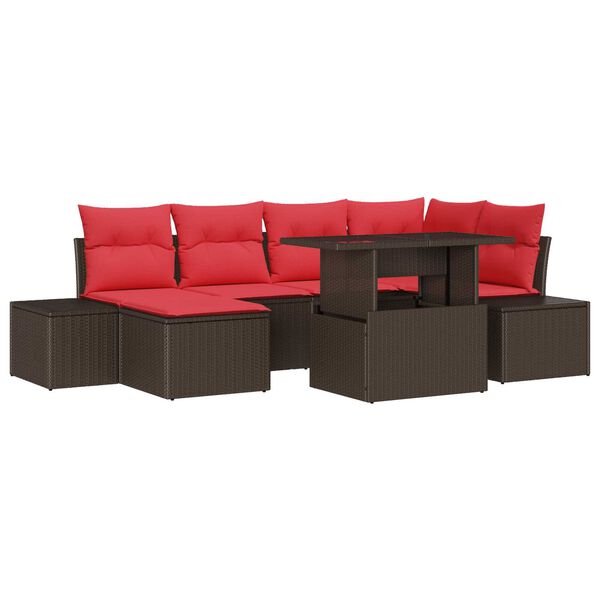 vidaXL 7 Piece Garden Sofa Set with Cushions Brown Poly Rattan