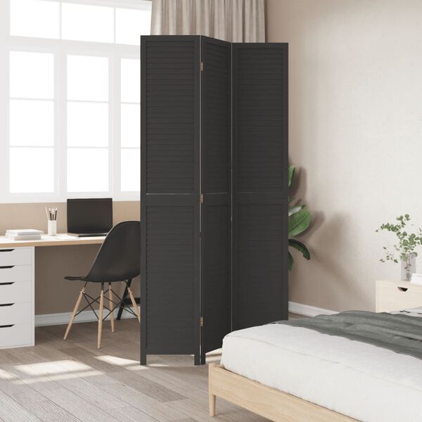 vidaXL Room Divider&nbsp;3 Panels Black Solid Wood Paulownia
