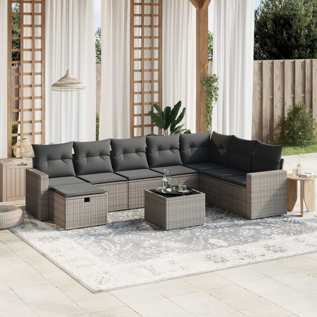 vidaXL 8 Piece Garden Sofa Set with Cushions Grey Poly Rattan