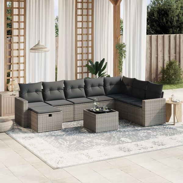 vidaXL 8 Piece Garden Sofa Set with Cushions Grey Poly Rattan