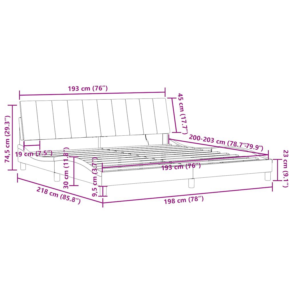 vidaXL Bed Frame with LED without Mattress Light Grey 193x203 cm Velvet