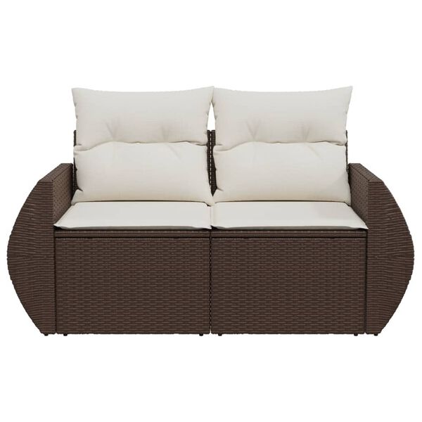 vidaXL Garden Sofa with Cushions 2-Seater Brown Poly Rattan