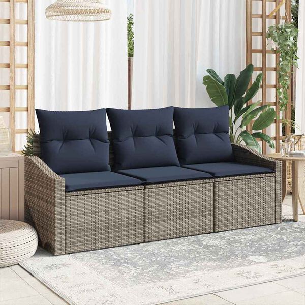vidaXL Sofa Set with Cushion 3 pcs Grey Poly Rattan