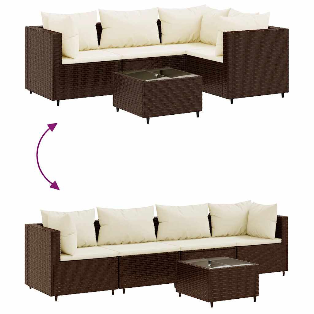 vidaXL 5 Piece Garden Lounge Set with Cushions Brown Poly Rattan