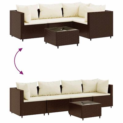 vidaXL 5 Piece Garden Lounge Set with Cushions Brown Poly Rattan