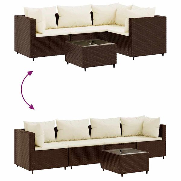 vidaXL 5 Piece Garden Lounge Set with Cushions Brown Poly Rattan