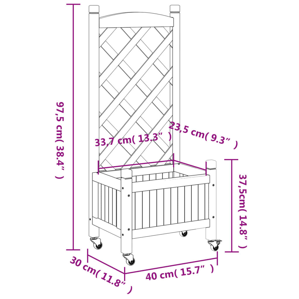 vidaXL Planter with Trellis and Wheels Grey Solid Wood Fir
