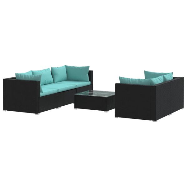 vidaXL 6 Piece Garden Lounge Set with Cushions Poly Rattan Black