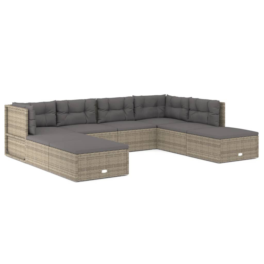 vidaXL 8 Piece Garden Lounge Set with Cushions Grey Poly Rattan