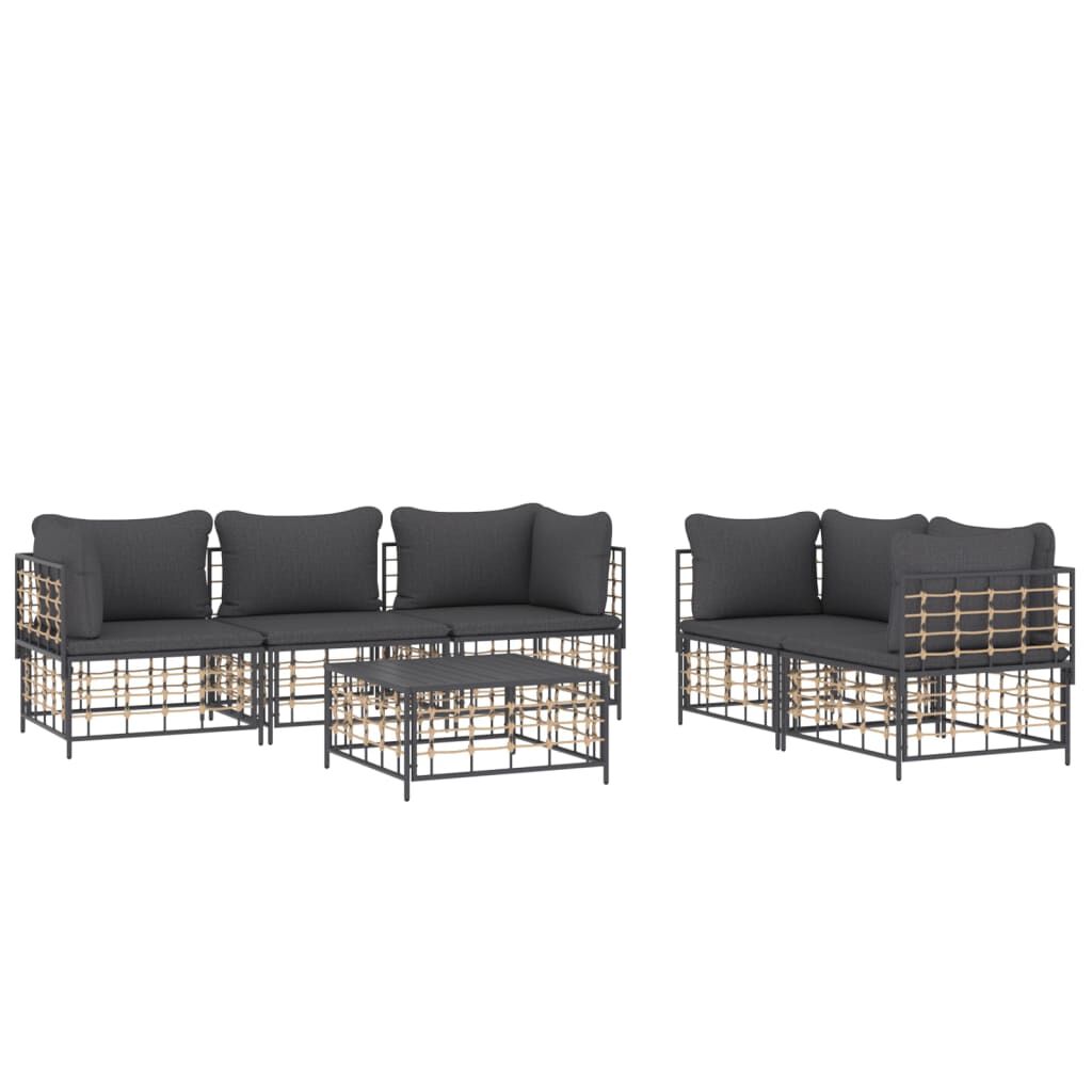 vidaXL 6 Piece Garden Lounge Set with Cushions Anthracite Poly Rattan