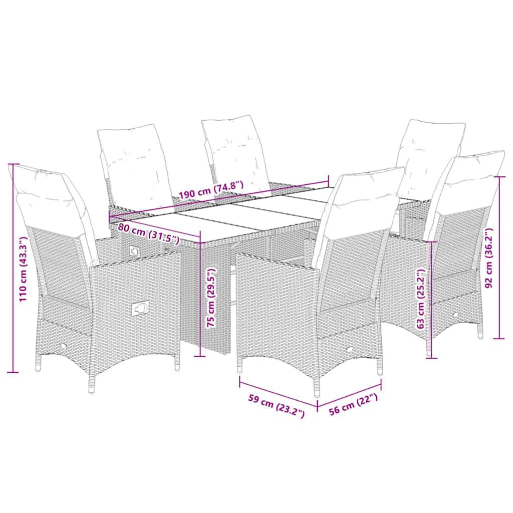 vidaXL 9 Piece Garden Dining Set with Cushions Grey Poly Rattan