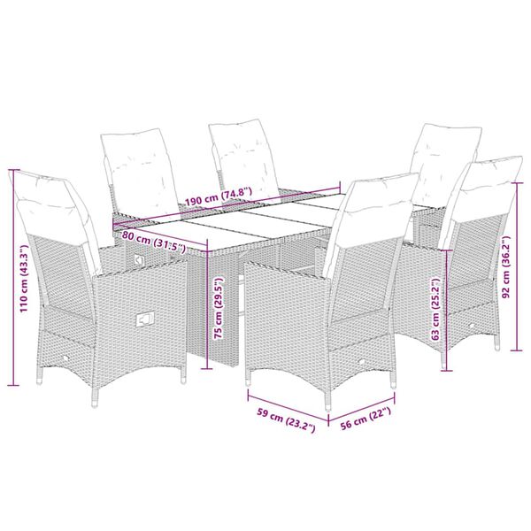 vidaXL 9 Piece Garden Dining Set with Cushions Grey Poly Rattan