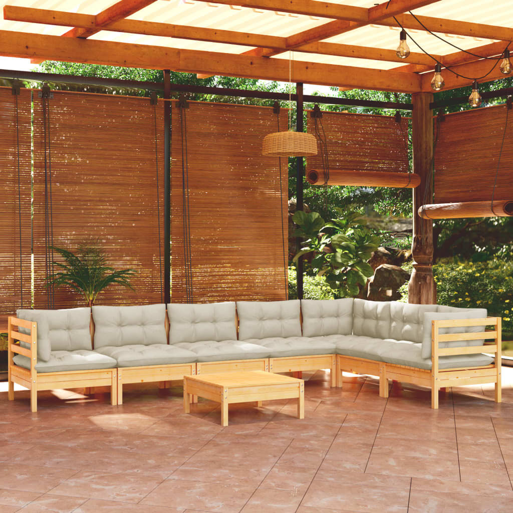 vidaXL 8 Piece Garden Lounge Set with Cream Cushions Solid Pinewood