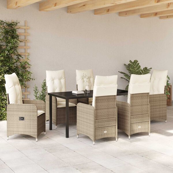 vidaXL Garden Dining Set with Cushion 7 pcs Beige Poly Rattan