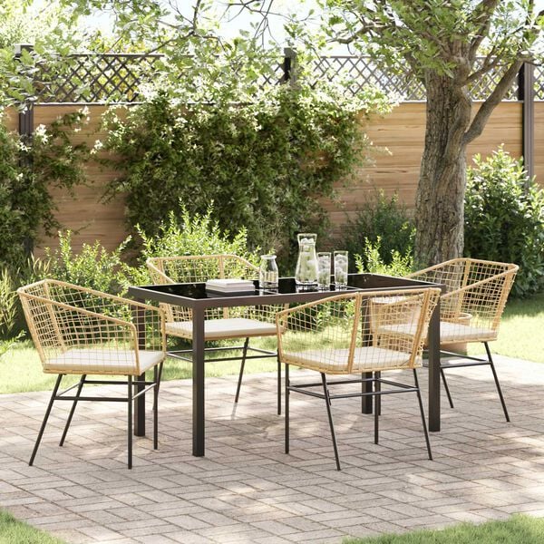 vidaXL Garden Dining Set 5 pcs Brown Poly Rattan